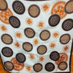 Vintage Vera Neumann Medallion Tapestry Silk Scarf Orange and Brown